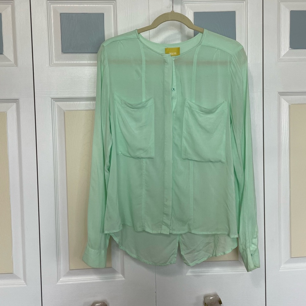 Maeve Anthropologie Mint Green‎ Relaxed Blouse Semi-Sheer Soft Cotton Size 8 Med